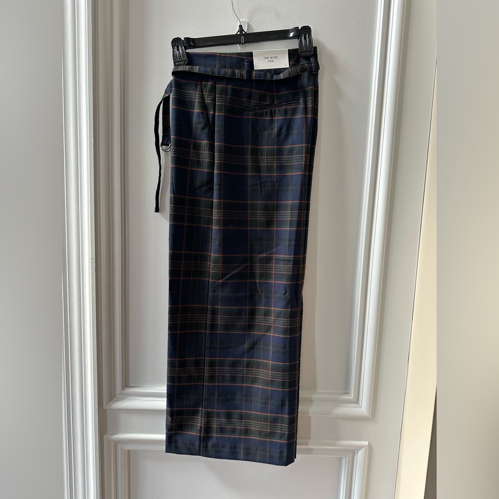 NWT Ann Taylor Factory Womens Navy Plaid Cropped Wide Leg Pant Size 8 (org. $90)